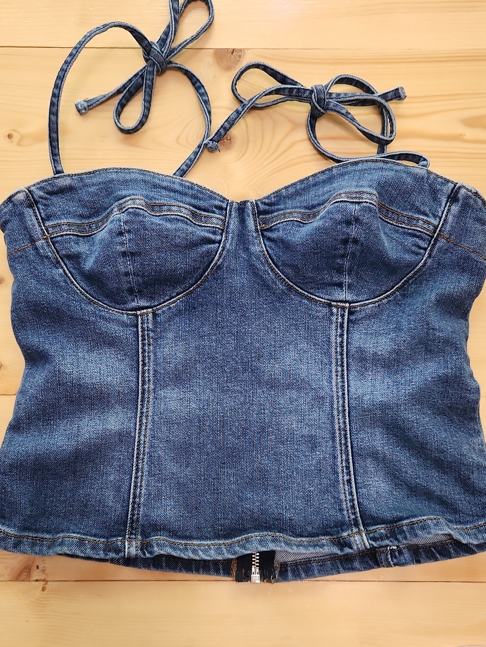 Reformation Chiara Denim Bustier Corset Tie Shoulder Top Size 2 - Picture 12 of 16